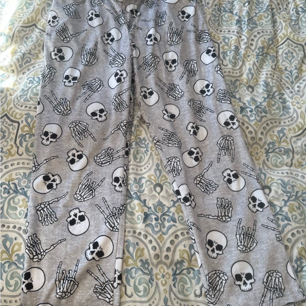 Gray Skull and Skeleton Hand Pants